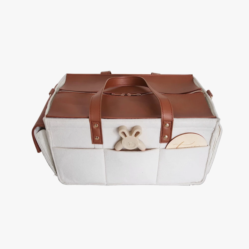 The Caddy Bag Vegan Leather Top in Cream/Tan by Little Bits