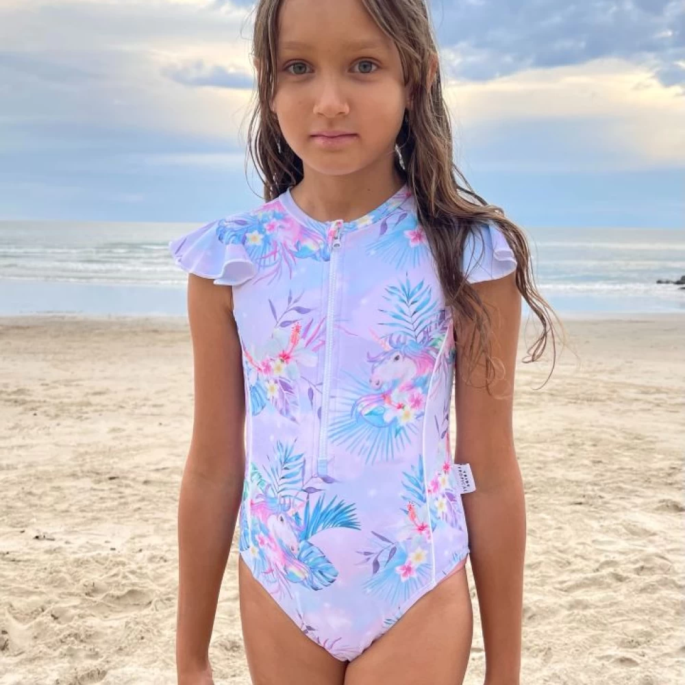 Girls organic cotton swimsuit with frill