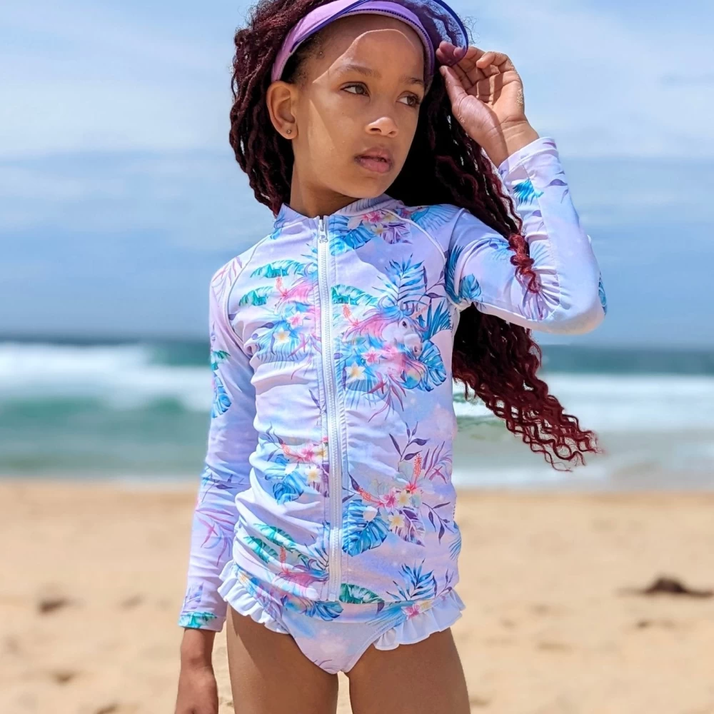 Girls Frill Sleeve Swimsuit  Tribe tropical – Tribe Tropical