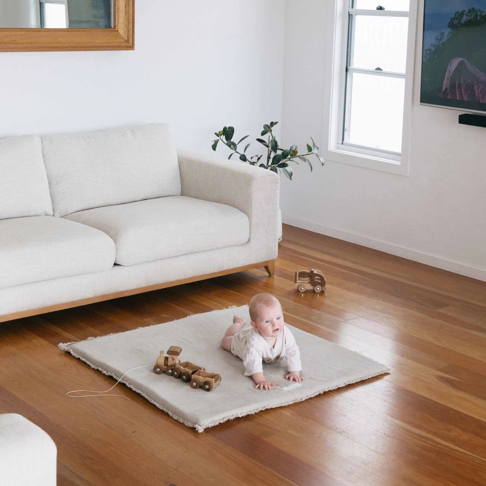 Natural Colour (Raw Edge) Padded Play Mat Linen Foam by Warren